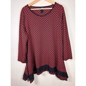 Ali Miles Womens Tunic Plus Size Asymmetrical Lagenlook Red Black Textured 1X